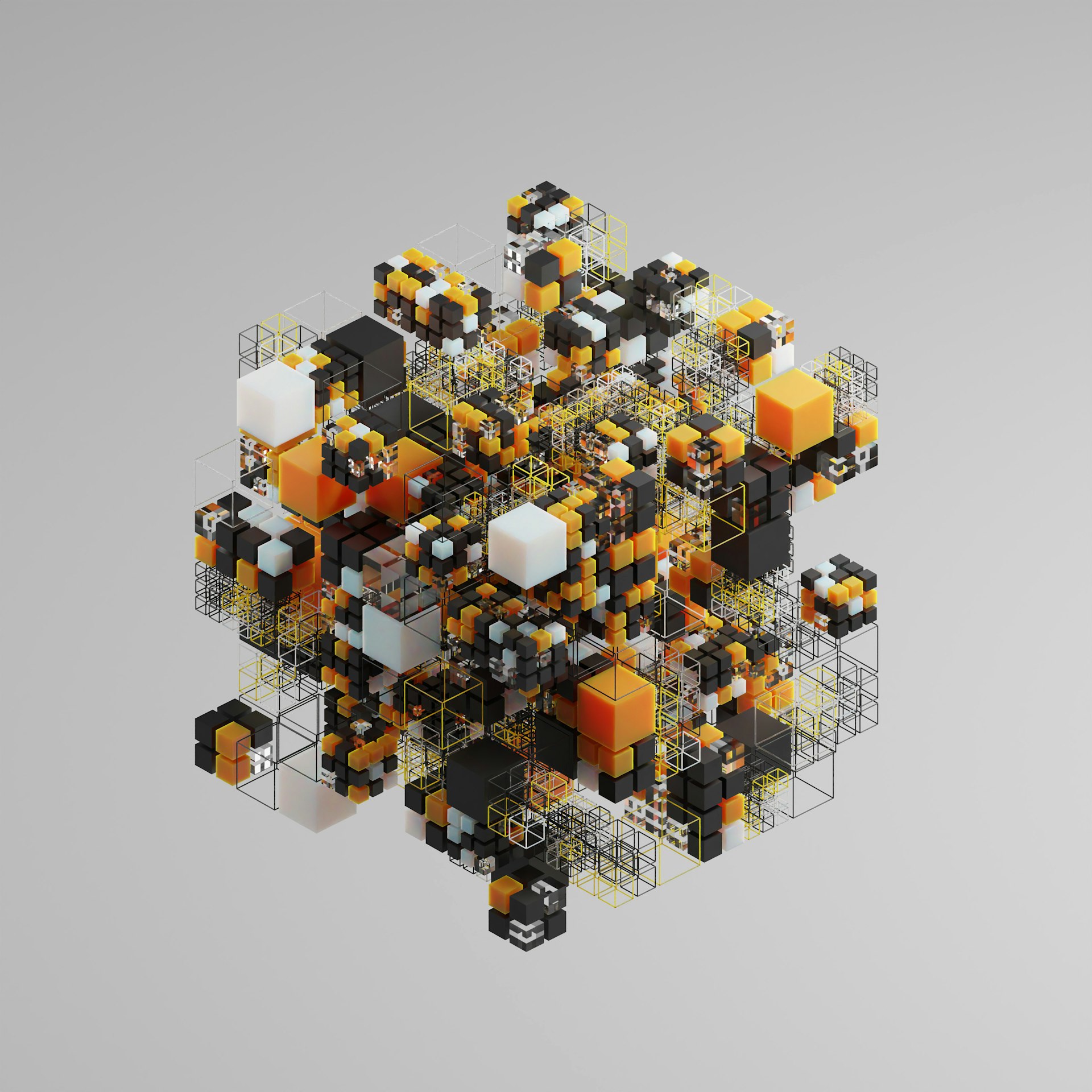 A computer-generated image of a cluster of cubes